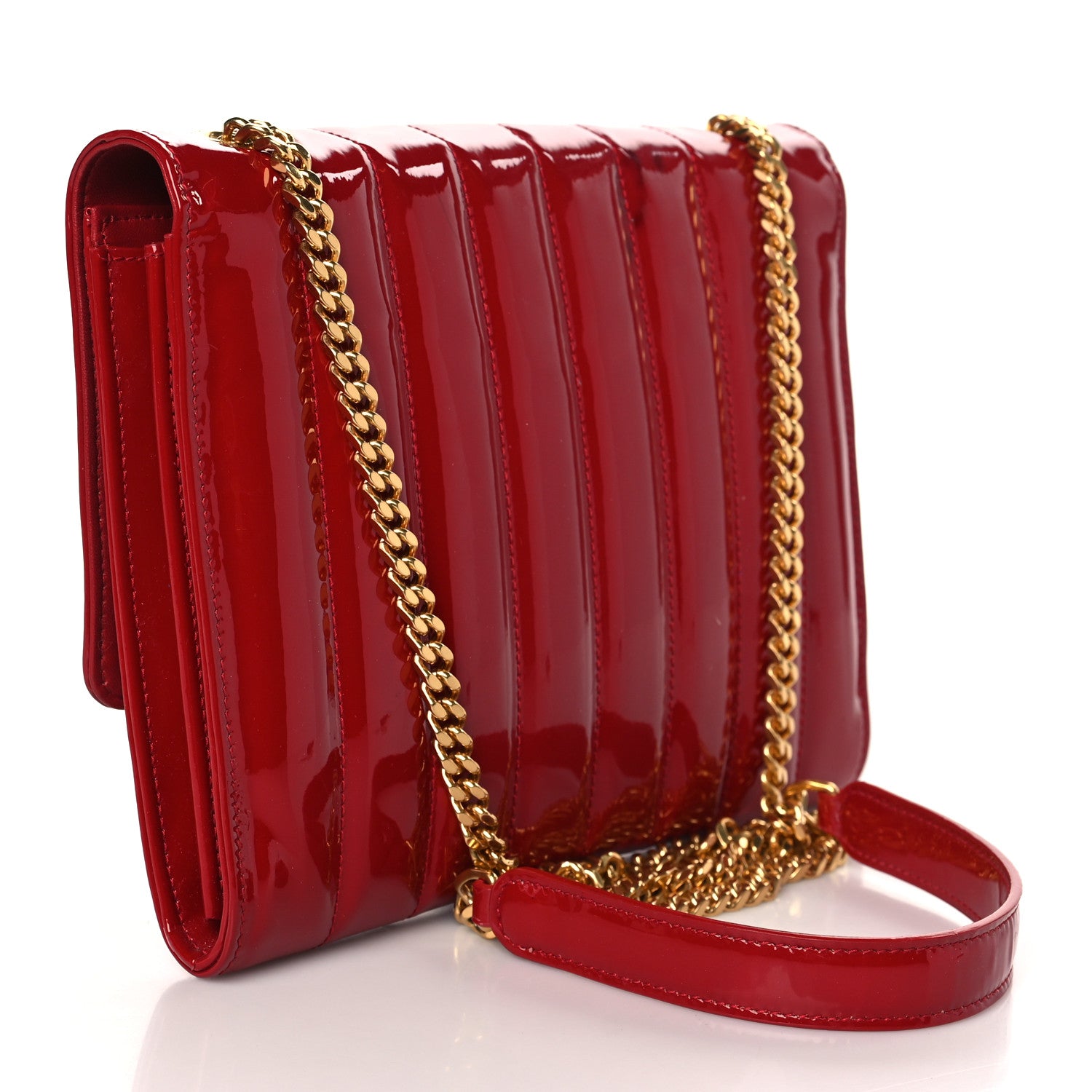 Saint Laurent Patent Calfskin Matelasse Vicky Chain Wallet Rouge Eros 2 of 8