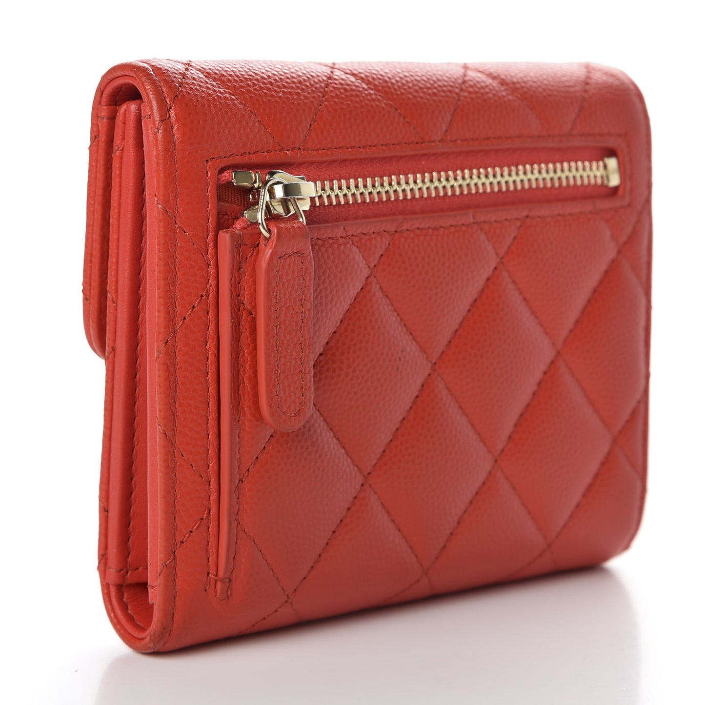 Caviar Quilted Compact Flap Wallet Red