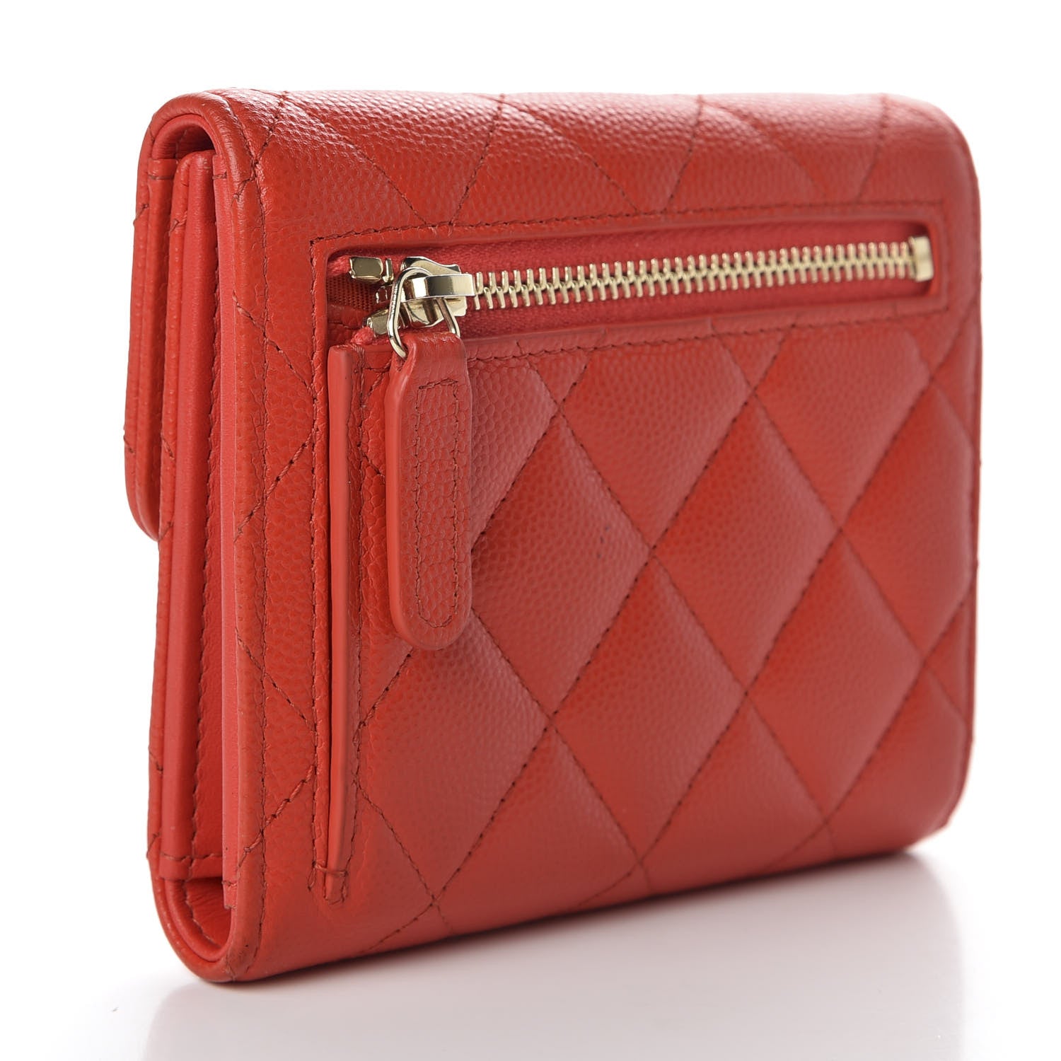 Chanel Caviar Quilted Compact Flap Wallet Red 3 of 8