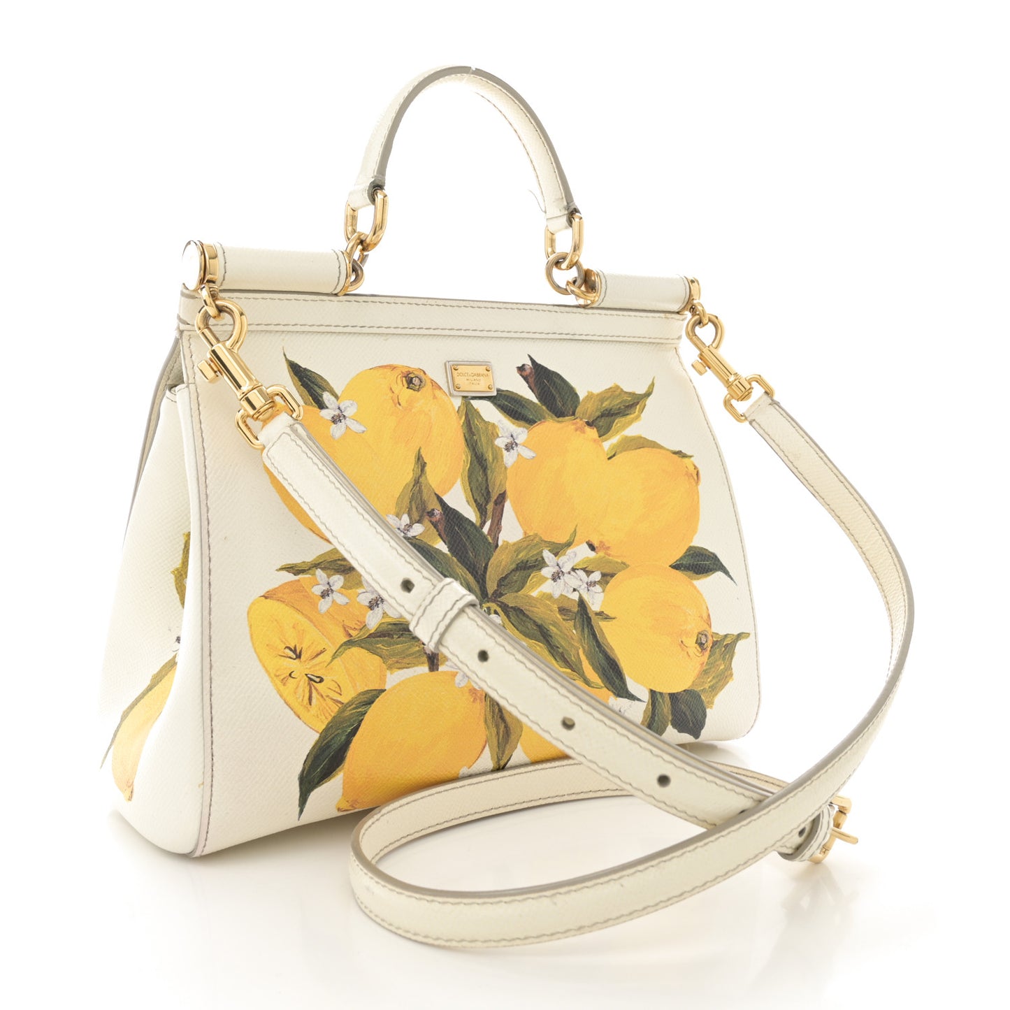 Dauphine Lemon Print Medium Miss Sicily Satchel White