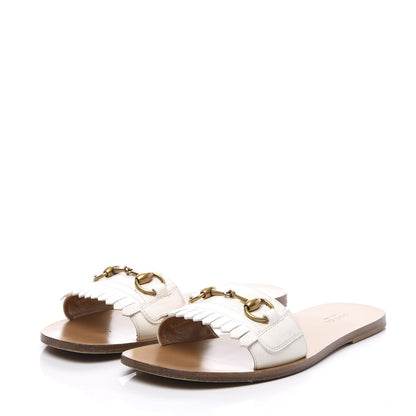 Gucci Malaga Kid Fringe Horsebit Slide Sandals 39.5 White 2 of 11