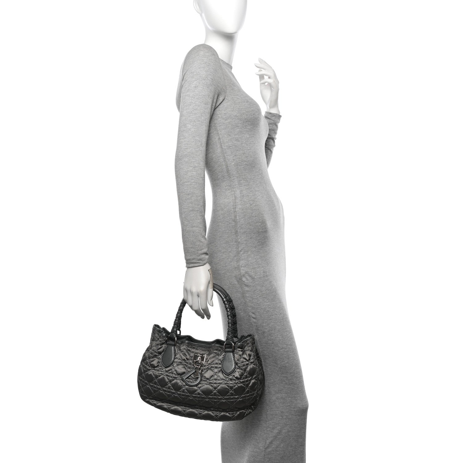 Christian Dior Nylon Cannage Tote Gray 2 of 10