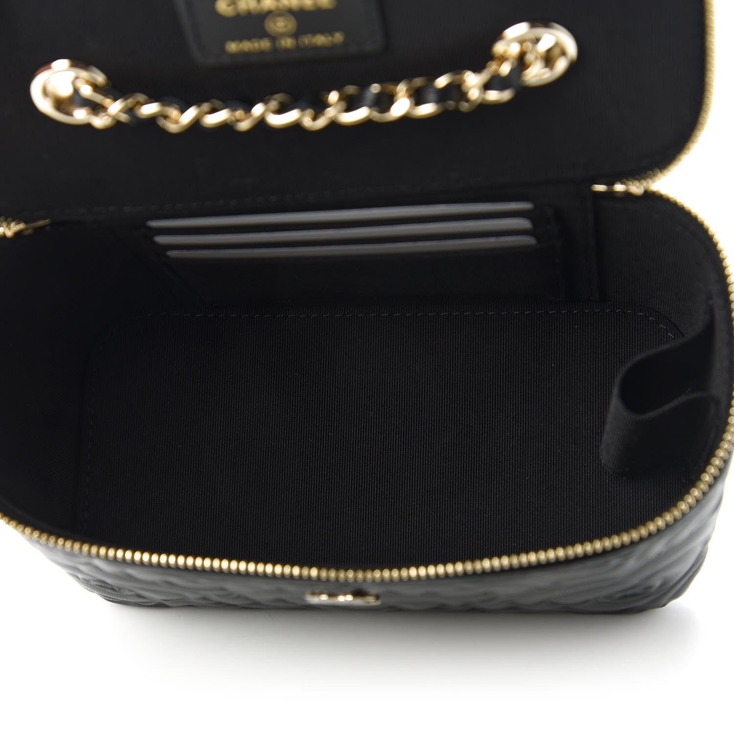 Chanel Lambskin Camellia Embossed Small Vanity Case With Chain Black 5 of 11