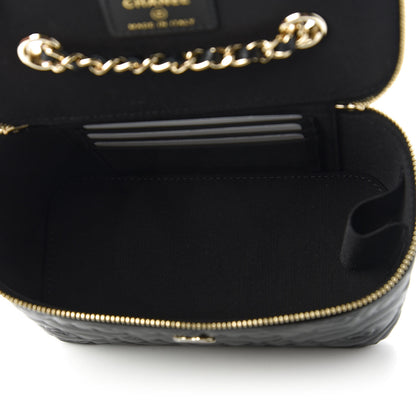 Chanel Lambskin Camellia Embossed Small Vanity Case With Chain Black 5 of 11