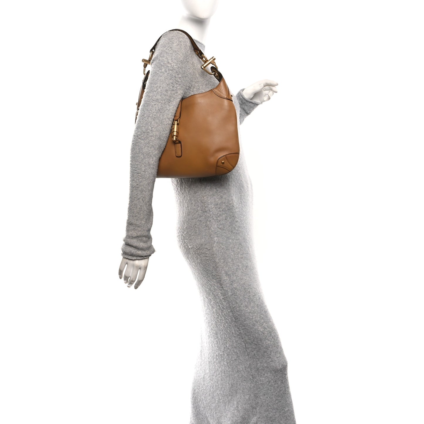Calfskin Piston Lock Jackie O Hobo Tan