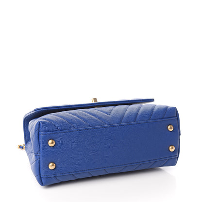 Chanel Caviar Chevron Quilted Mini Coco Handle Flap Blue 3 of 11