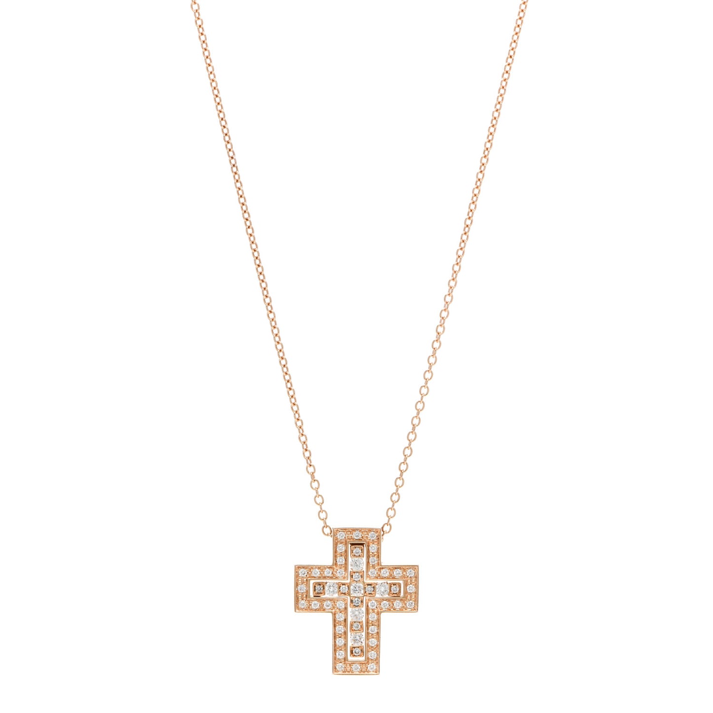 18K Rose Gold Diamond Belle Epoque Cross Pendant Necklace