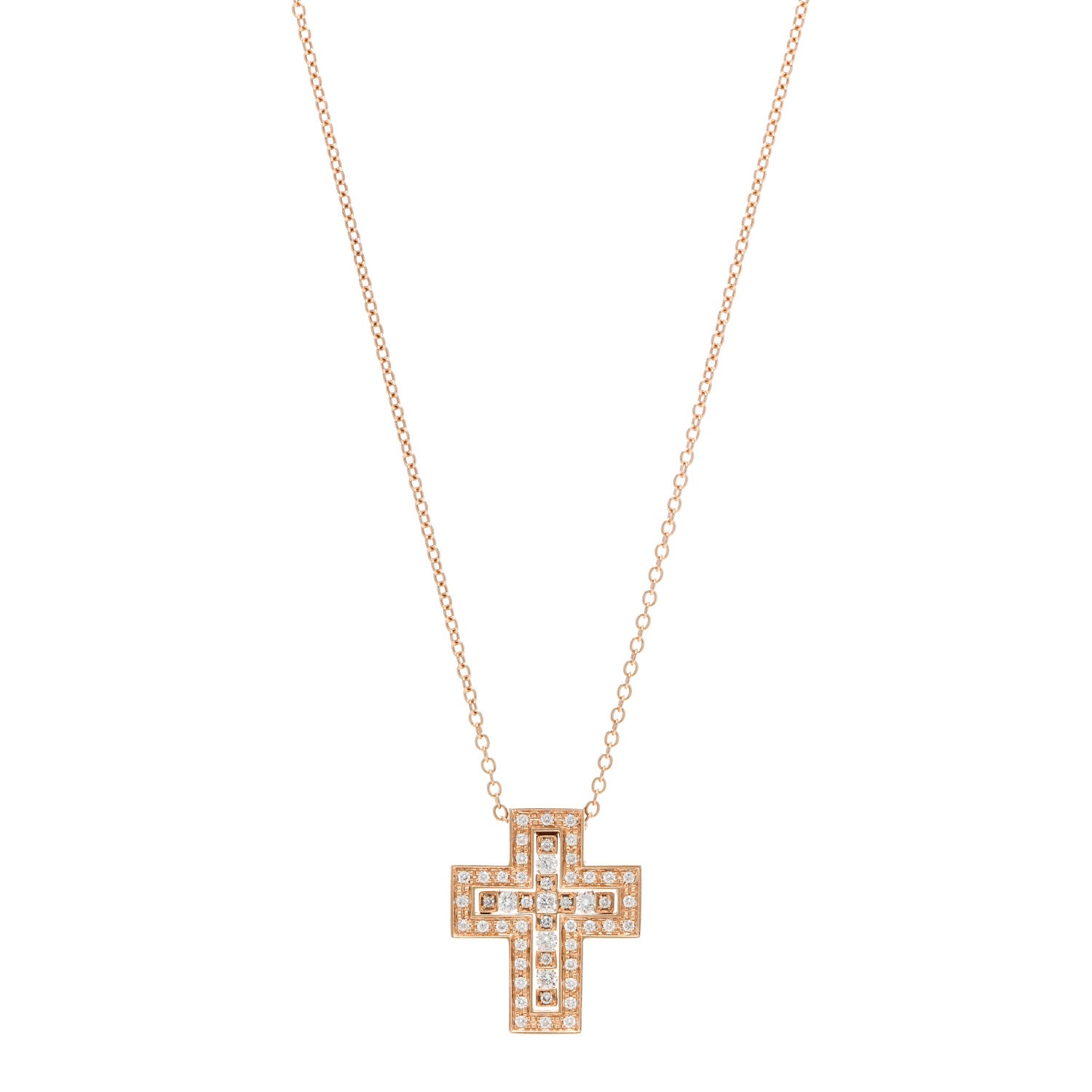 Damiani 18K Rose Gold Diamond Belle Epoque Cross Pendant Necklace 1 of 5