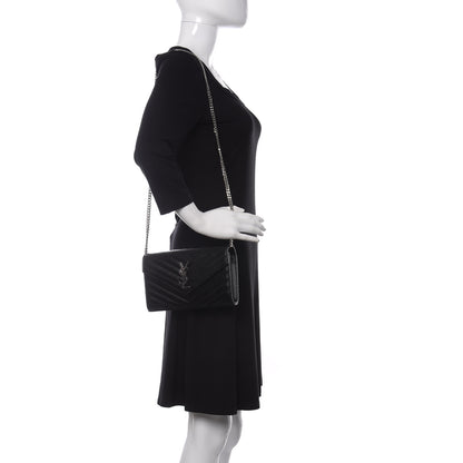 Saint Laurent Grain De Poudre Matelasse Chevron Monogram Chain Wallet Black 2 of 9