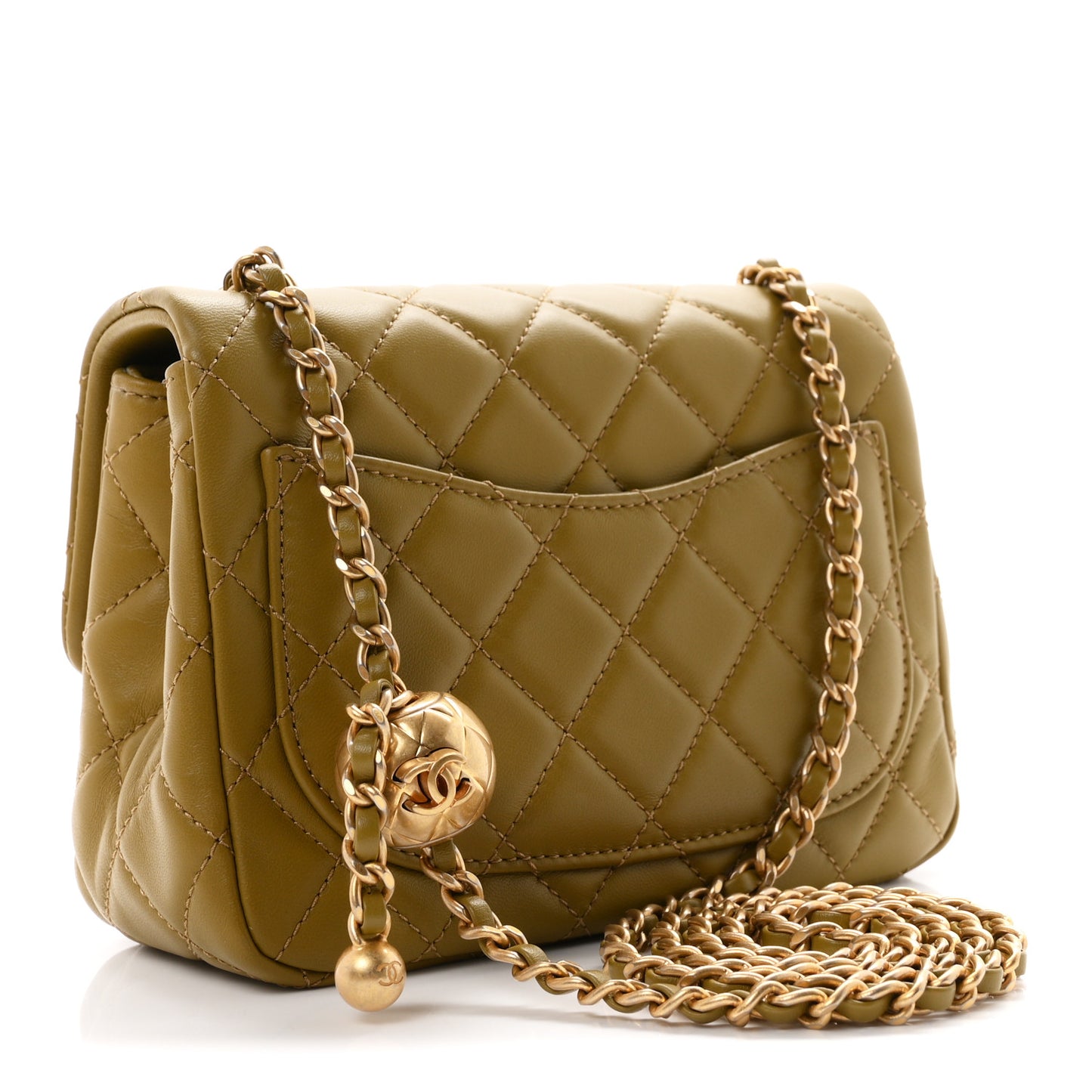 Lambskin Quilted Mini Pearl Crush Flap Green