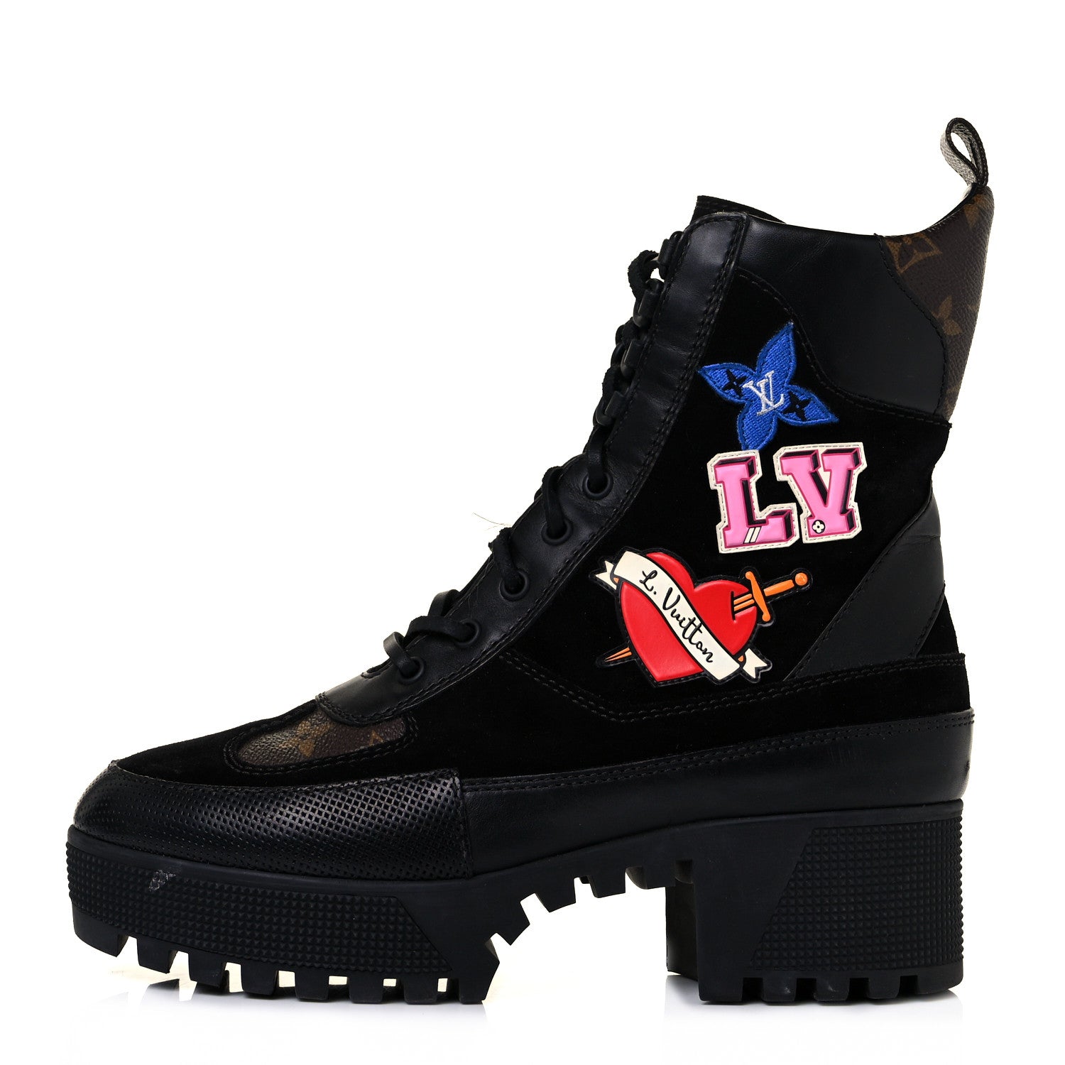 Louis Vuitton Suede Calfskin Monogram LV Black Heart Laureate Platform Desert Boots 39 Black 1 of 7