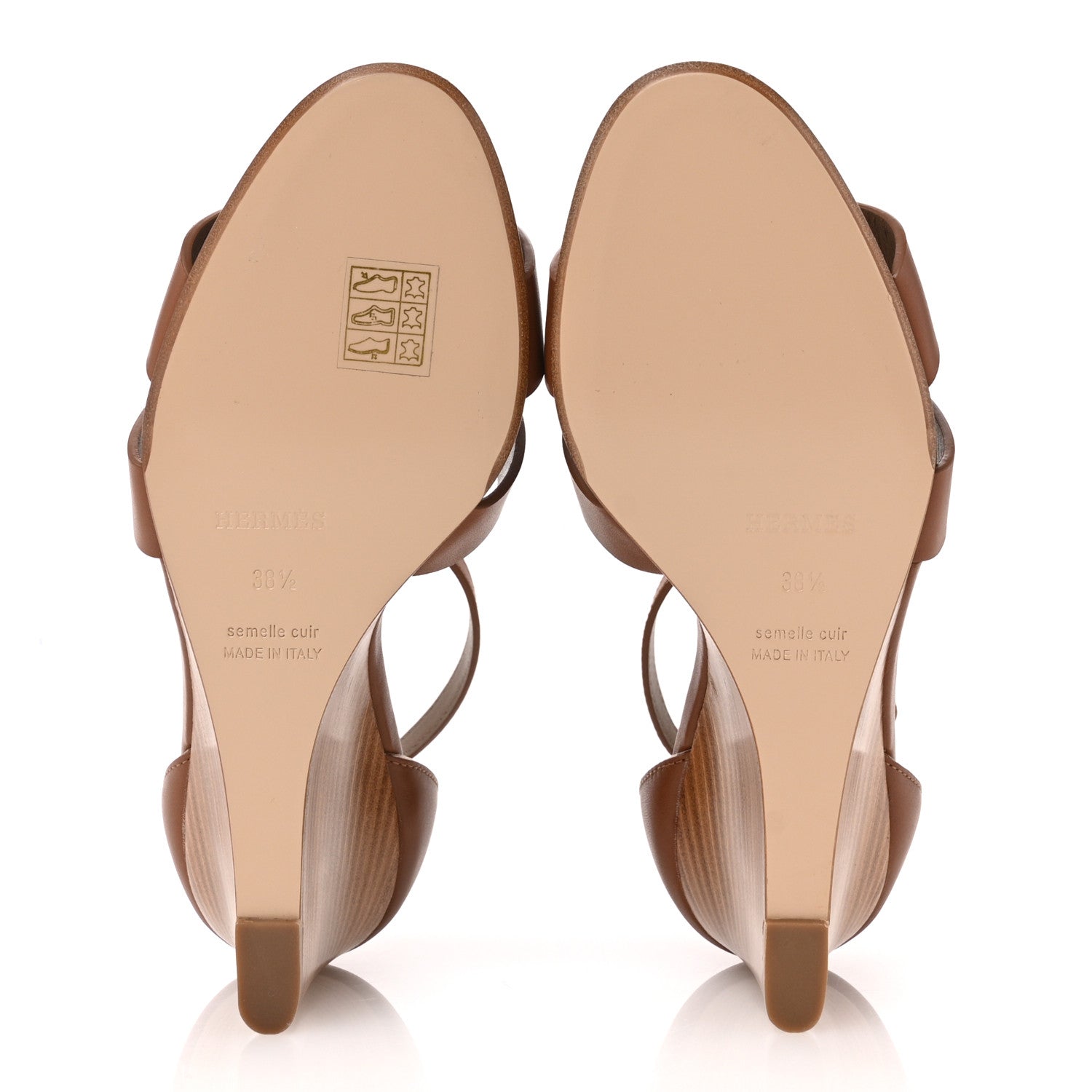 Hermes Calfskin Legend Wedge Sandals 38.5 Gold 6 of 10