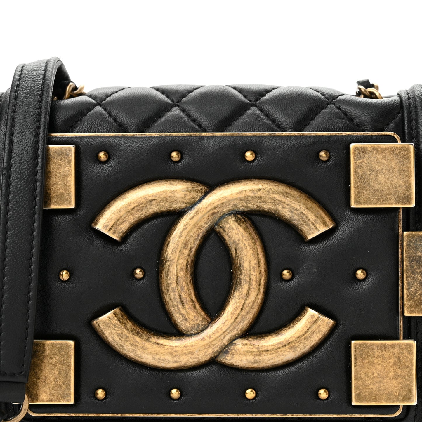 Lambskin Quilted Boy Brick Studded Flap Black