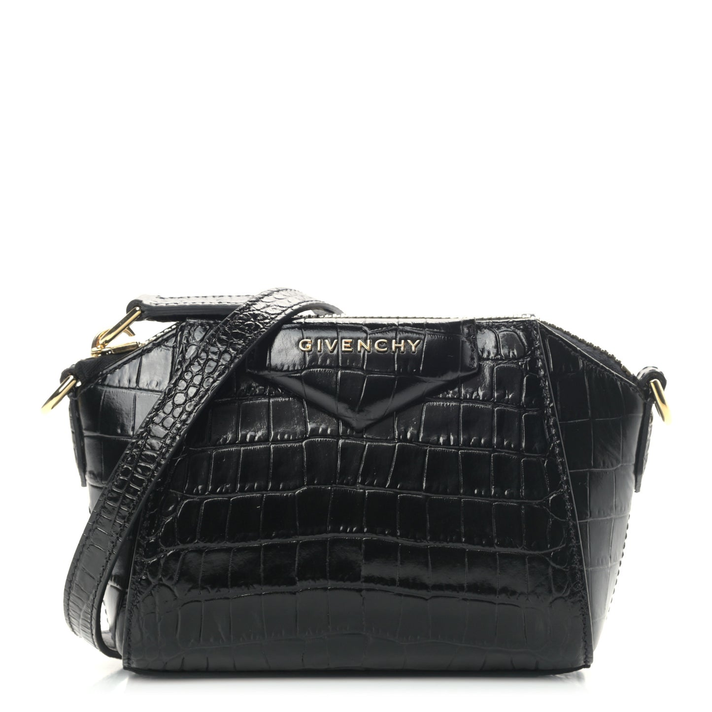 Calfskin Crocodile Embossed Nano Antigona Black