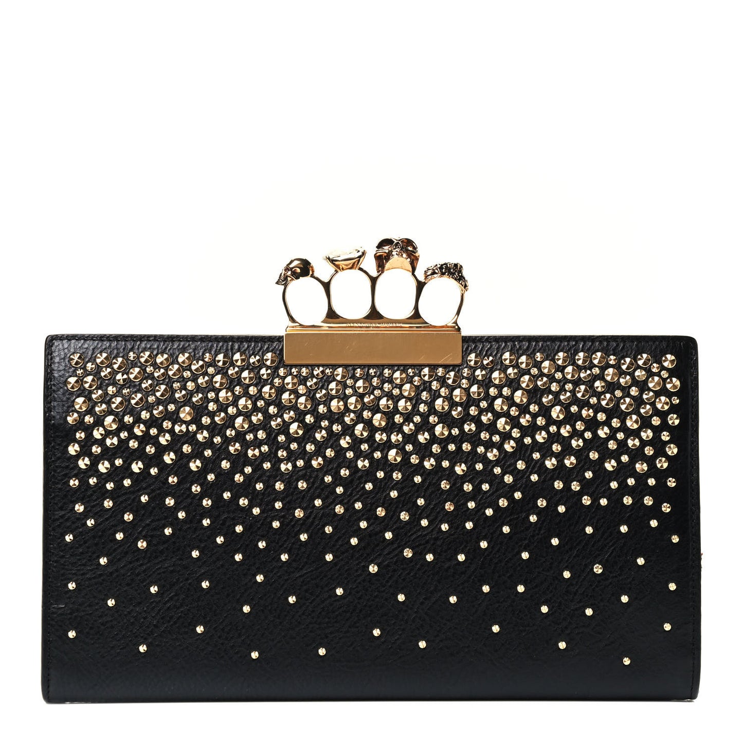 Calfskin Studded Knuckle Flat Clutch Black Gold