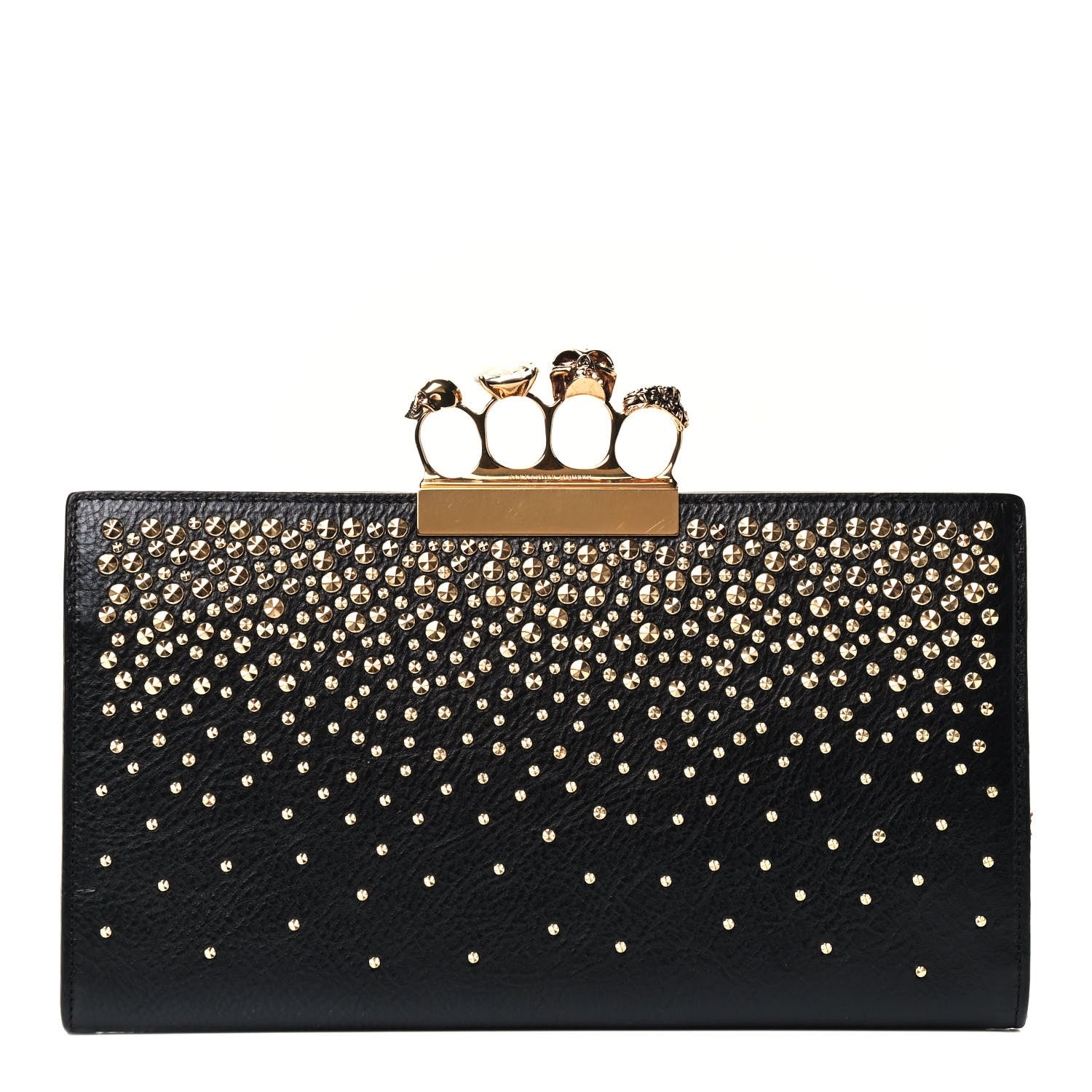 Alexander McQueen Calfskin Studded Knuckle Flat Clutch Black Gold 1 of 5