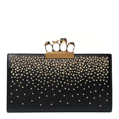 Alexander McQueen Calfskin Studded Knuckle Flat Clutch Black Gold 1 of 5