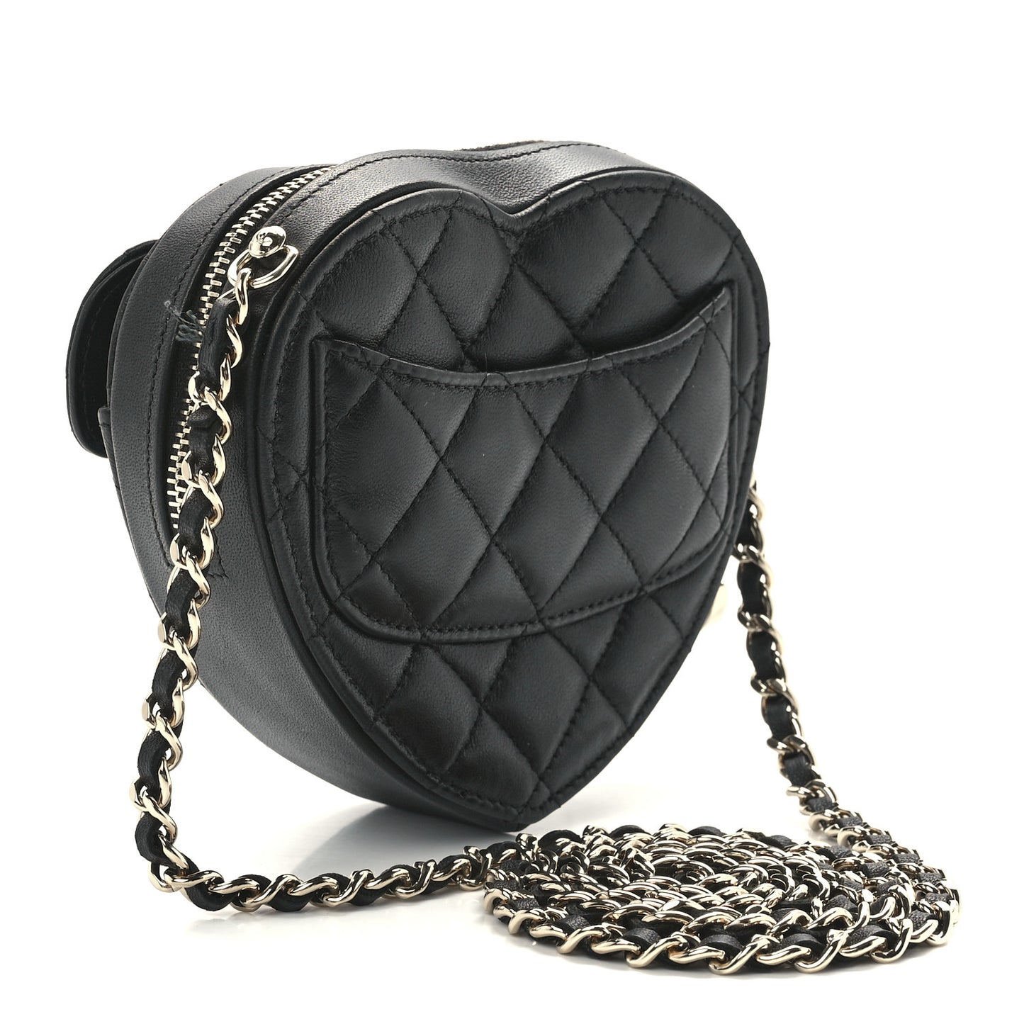 Lambskin Quilted CC In Love Heart Clutch With Chain Black