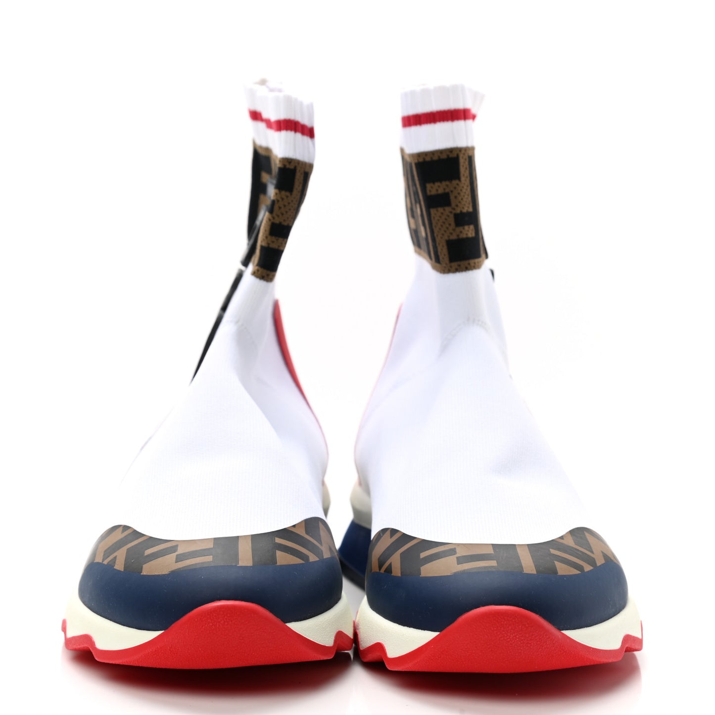 X FILA Stretch Knit Calfskin Mania Sock Sneakers 36 White Indaco Fiamma Tobacco Black