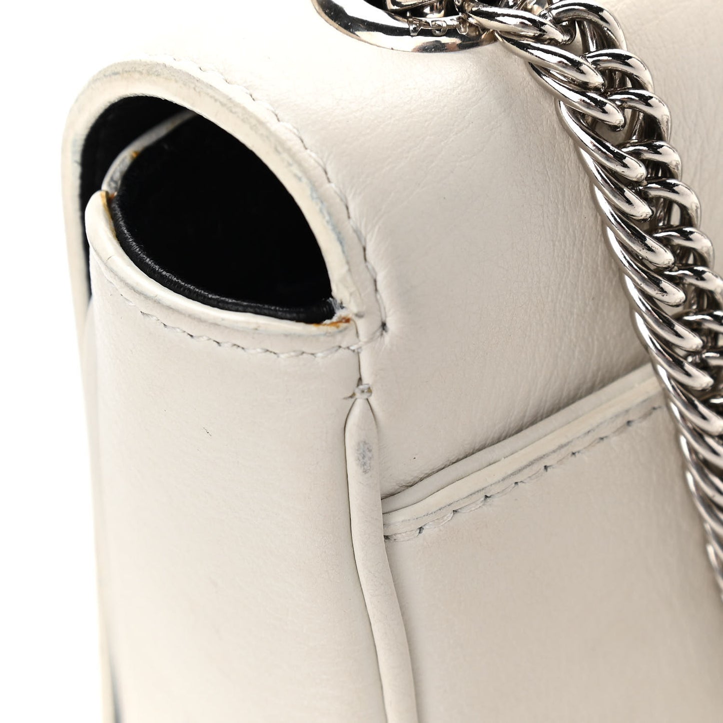 Pebbled Calfskin Logo Everyday Flap Chain Wallet White