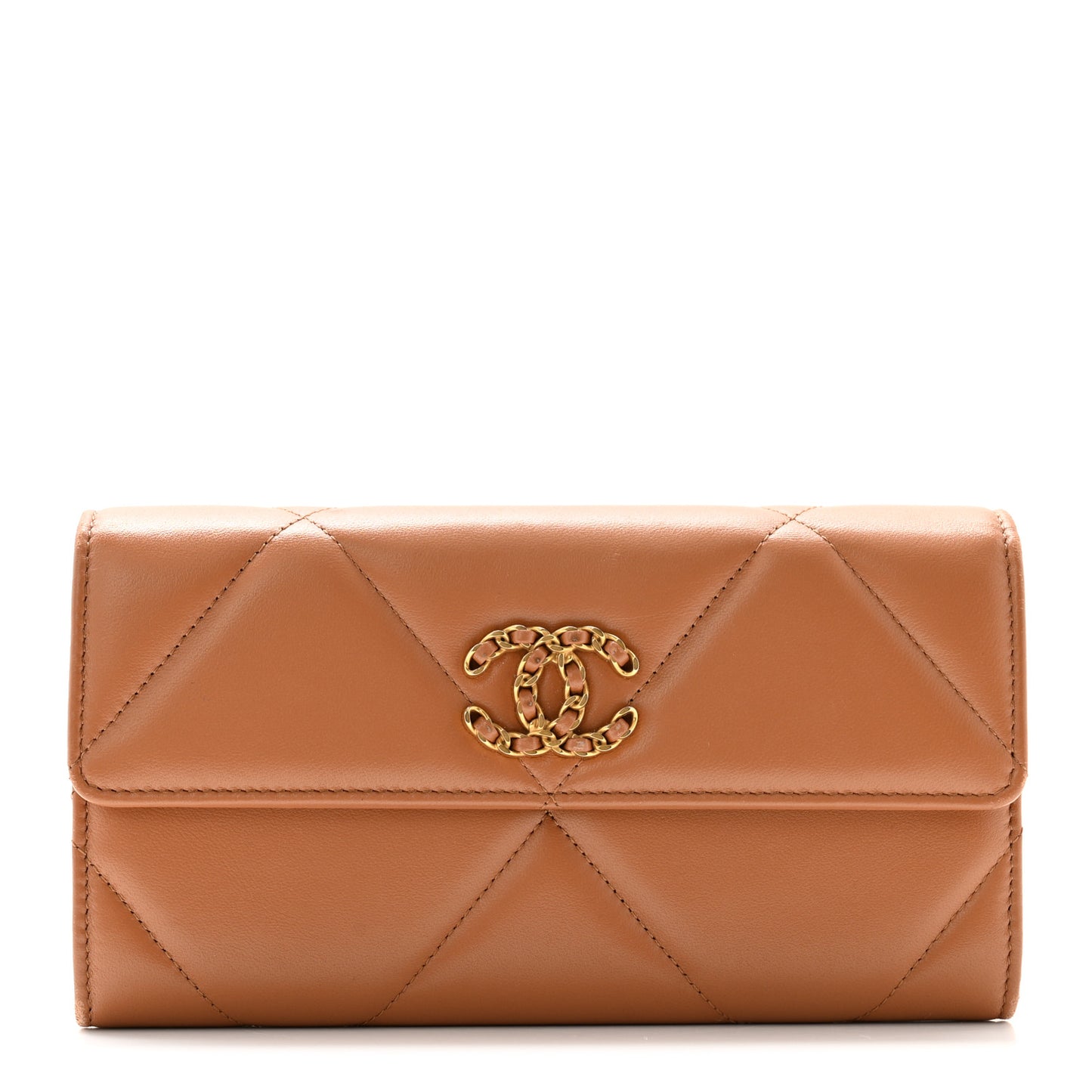 Lambskin Quilted Chanel 19 Flap Wallet Brown