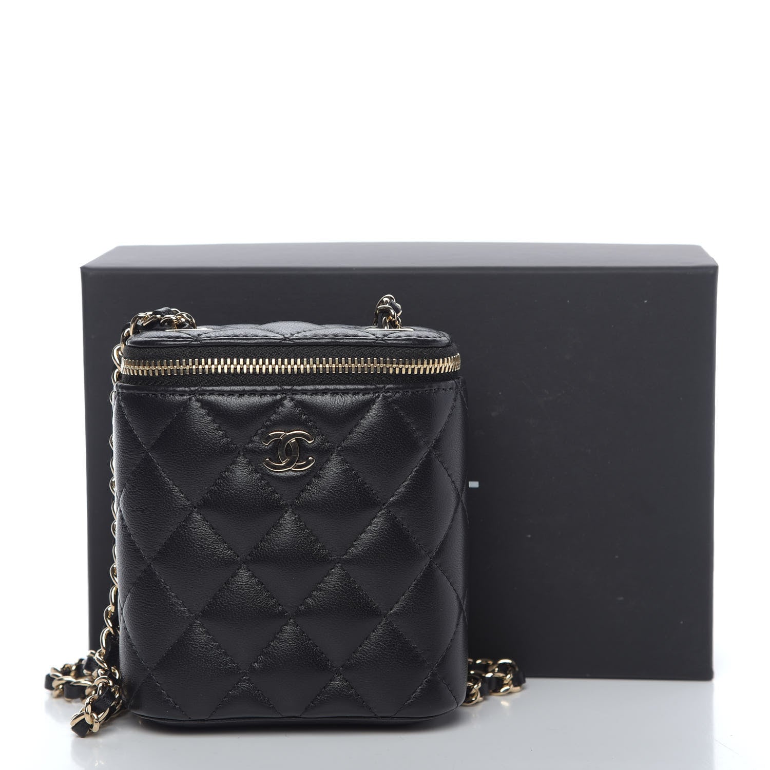 Chanel Lambskin Quilted Small Vertical Coco Beauty Vanity Case With Chain Black 10 of 10