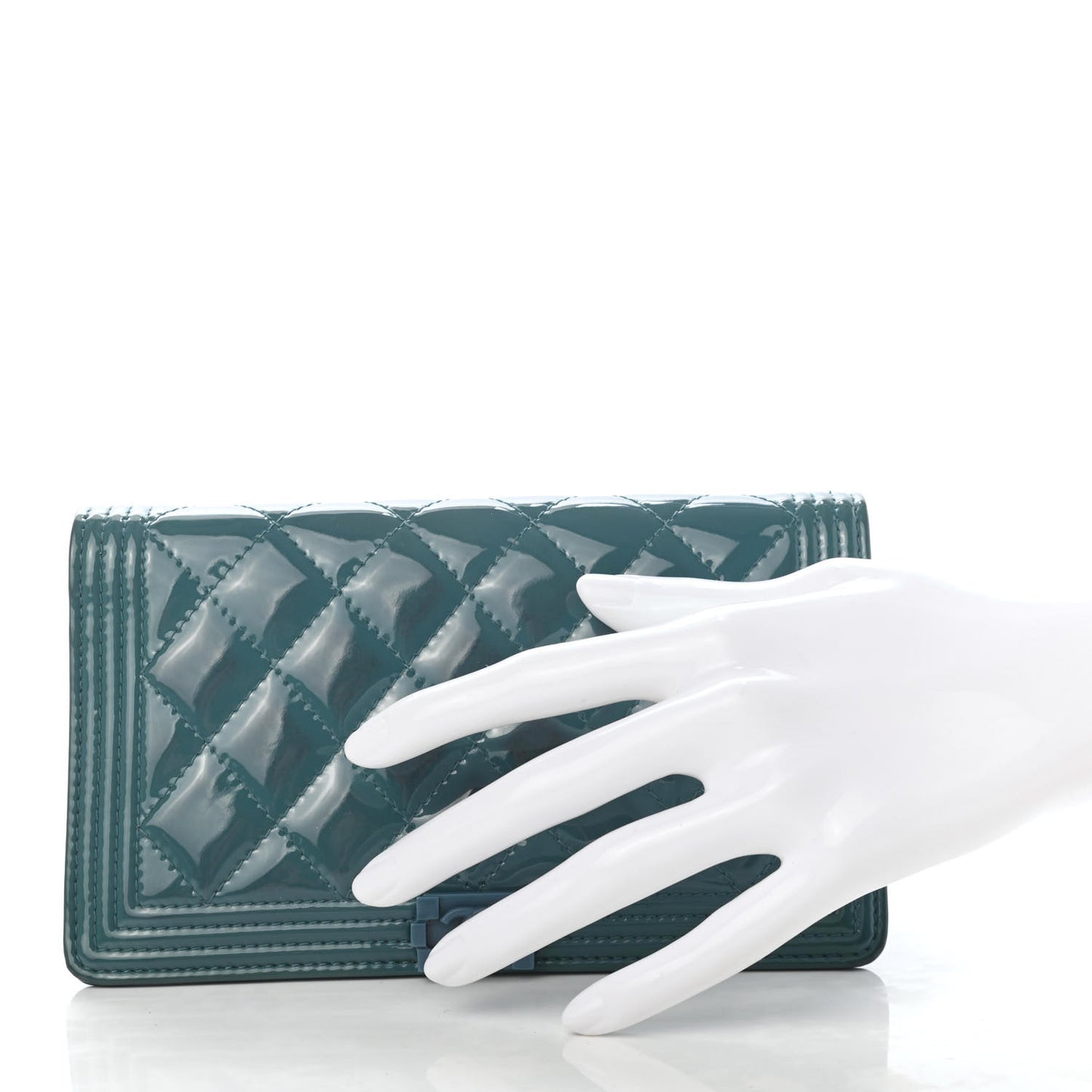 Patent Quilted Plexiglass Boy Yen Wallet Turquoise