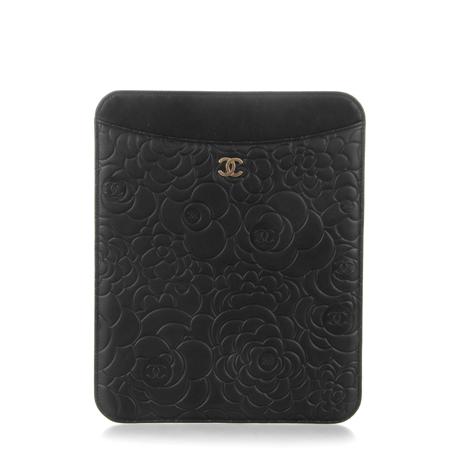 Lambskin Camellia Embossed iPad Case Black
