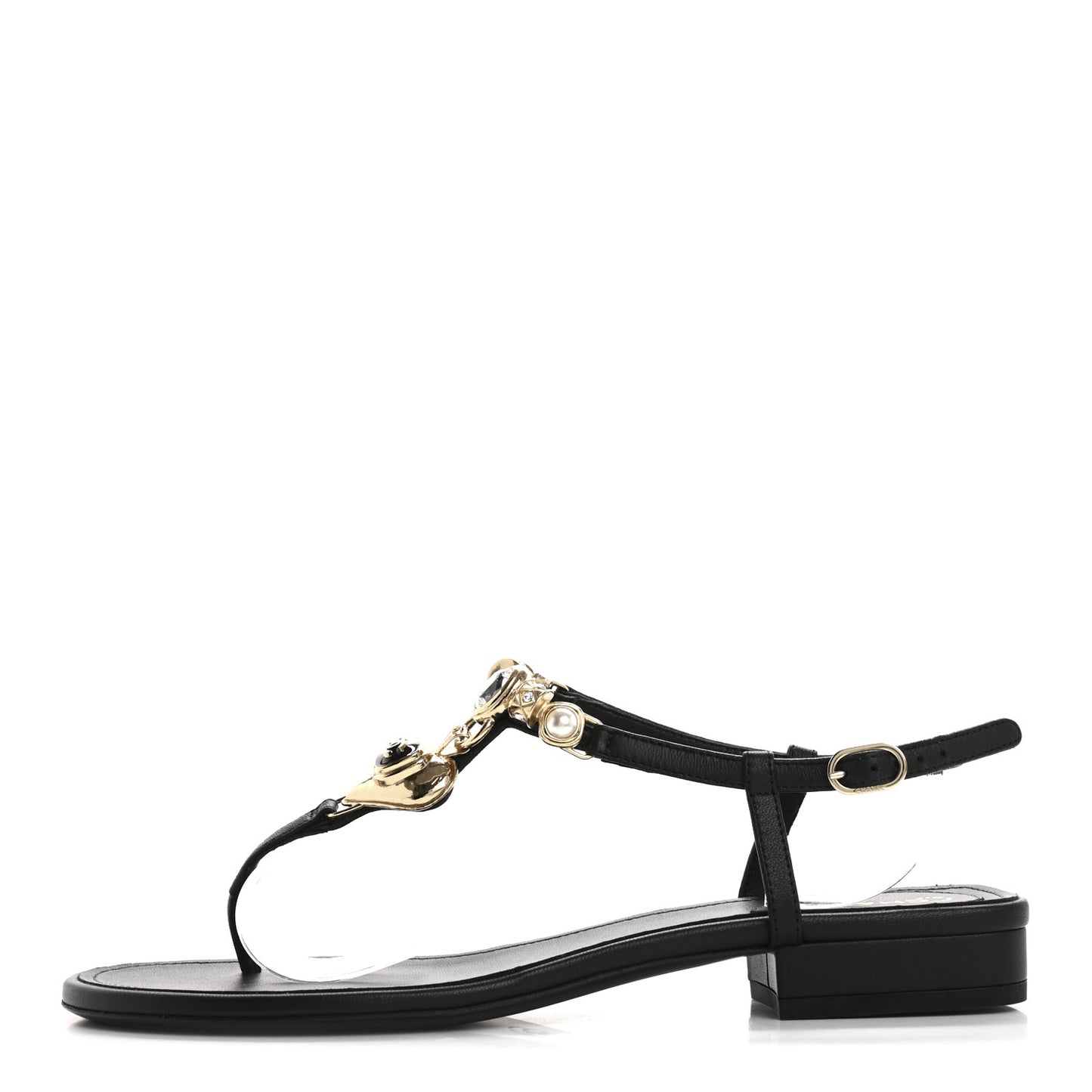Lambskin Metal Heart Thong Sandals 39 Black
