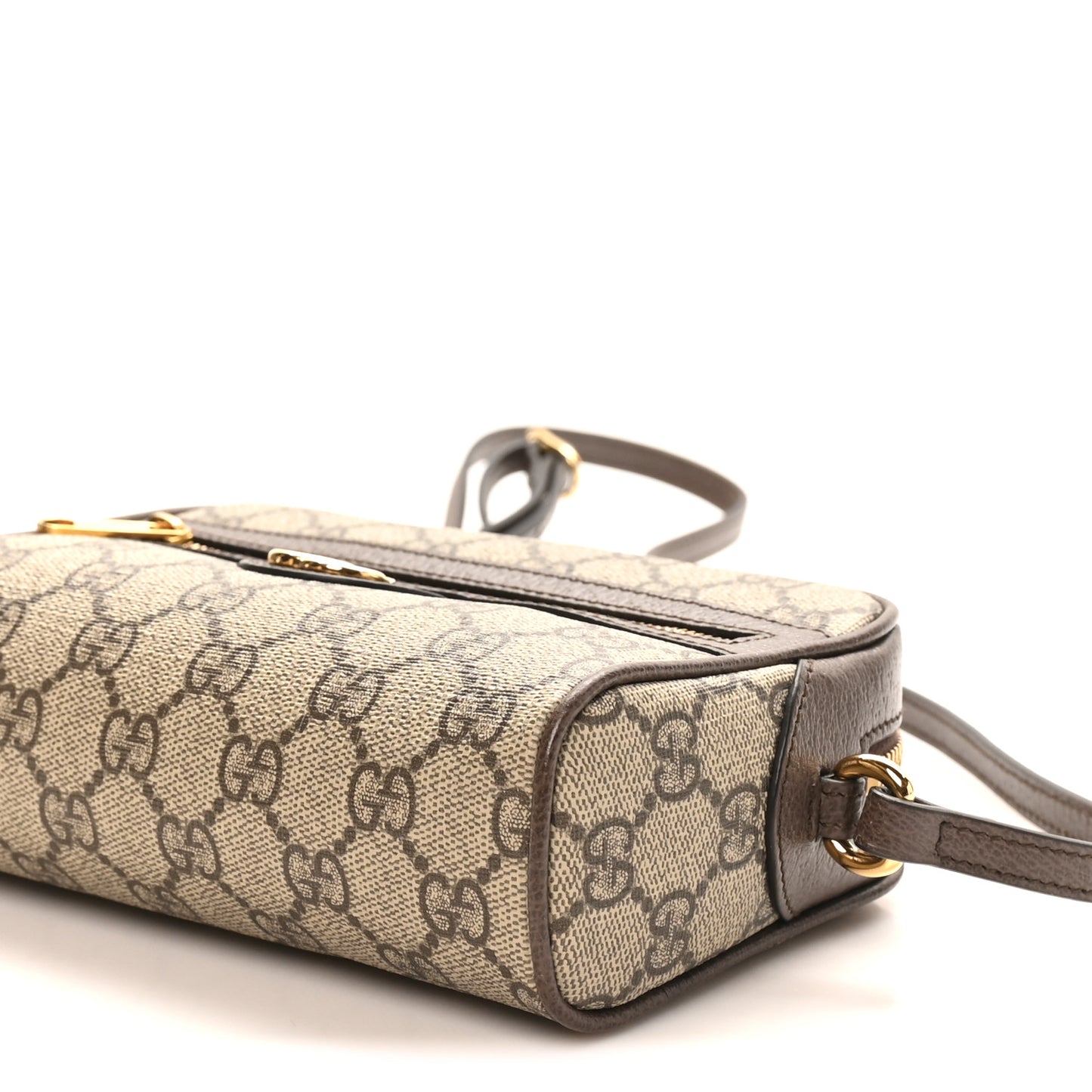 Denim Monogram Textured Dollar Calfskin Super Mini Ophidia Shoulder Bag Beige Ebony New Acero