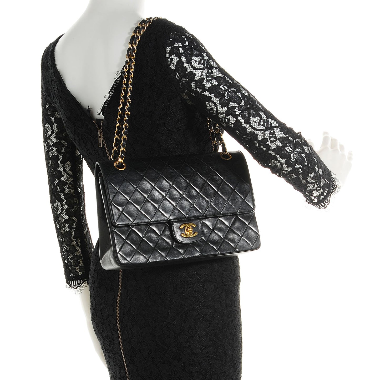 Lambskin Medium Double Flap Black