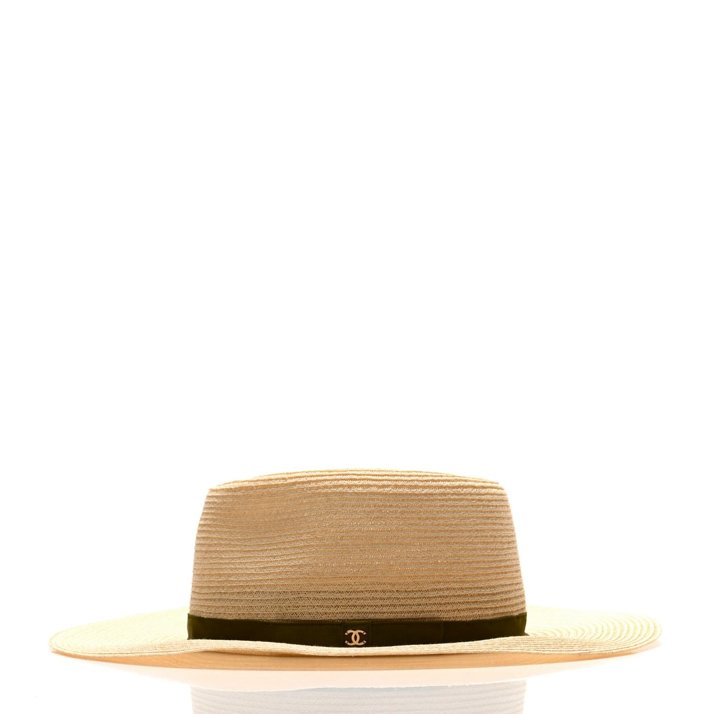Straw Grosgrain Ribbon Wide Brim Hat M Beige Green