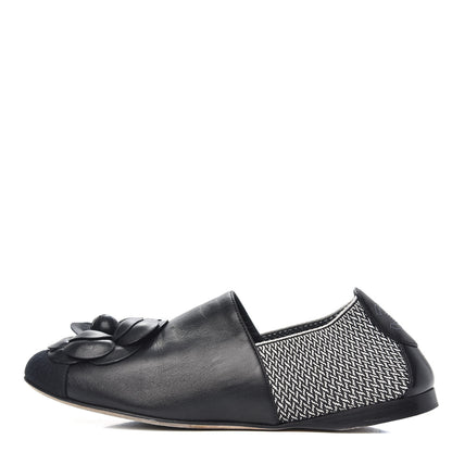 Chanel Calfskin Grosgrain Camellia Mocassin Loafers 38 Black 1 of 8