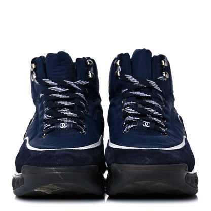 Chanel Fabric Calfskin Suede Womens CC Sneakers 37 Navy 3 of 13