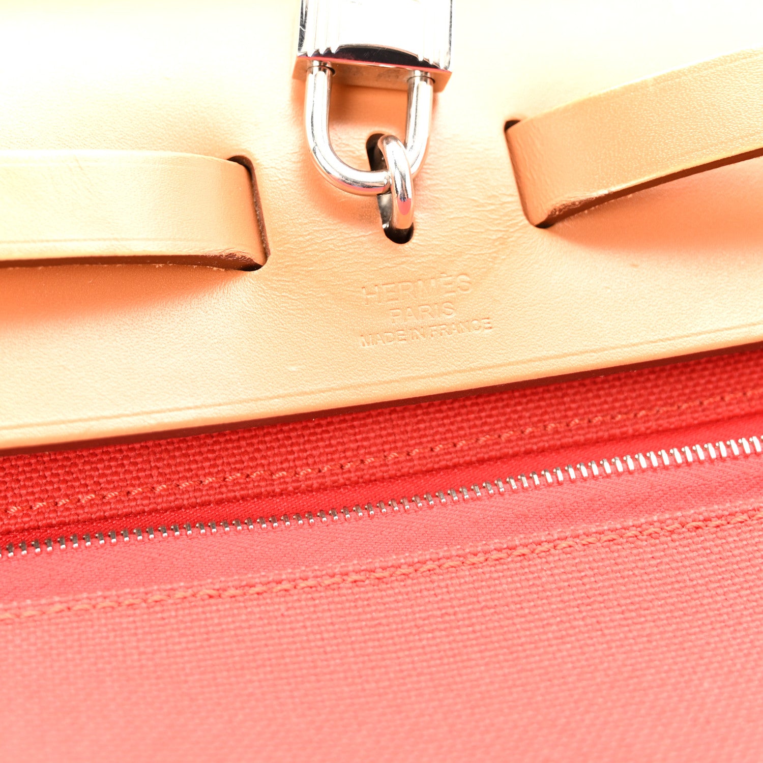 Hermes Vache Hunter Toile Herbag Zip 31 PM Rouge Tomate Natural 7 of 11