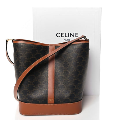 Celine Triomphe Canvas Calfskin Medium Bucket Bag Tan 11 of 11