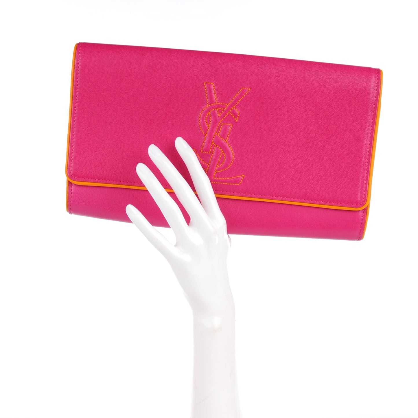 Goatskin Colorblock Belle De Jour Clutch Fuchsia