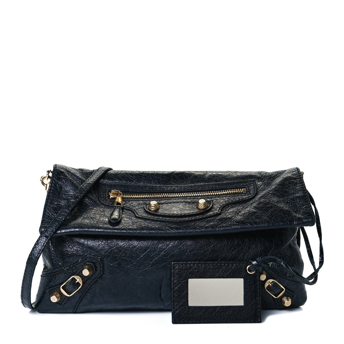 Agneau Giant 12 Gold Hardware Envelope Strap Clutch Black