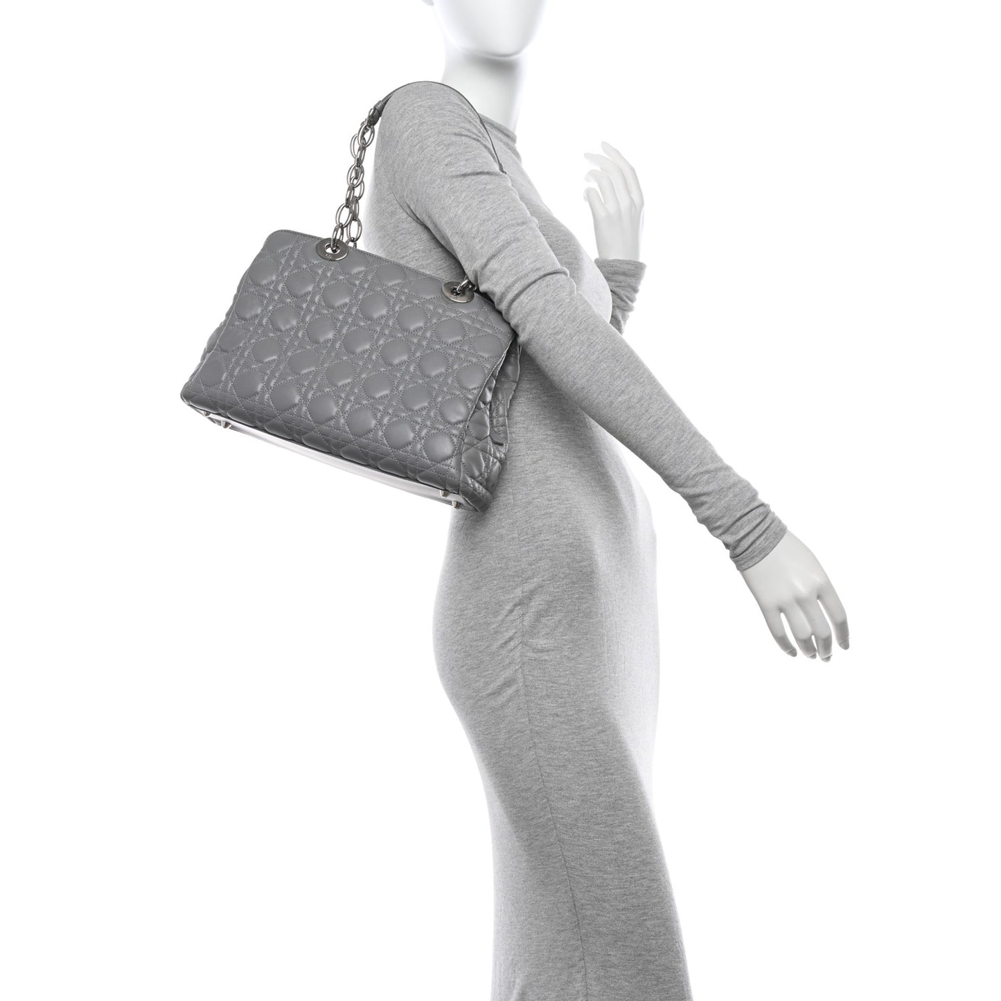 CHRISTIAN DIOR Lambskin Cannage Small Dior Soft Zipped Shopping Tote Grey