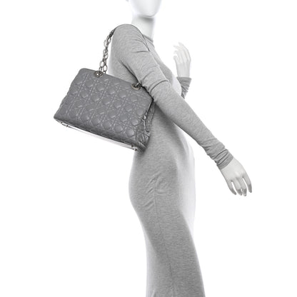 Christian Dior CHRISTIAN DIOR Lambskin Cannage Small Dior Soft Zipped Shopping Tote Grey 2 of 14