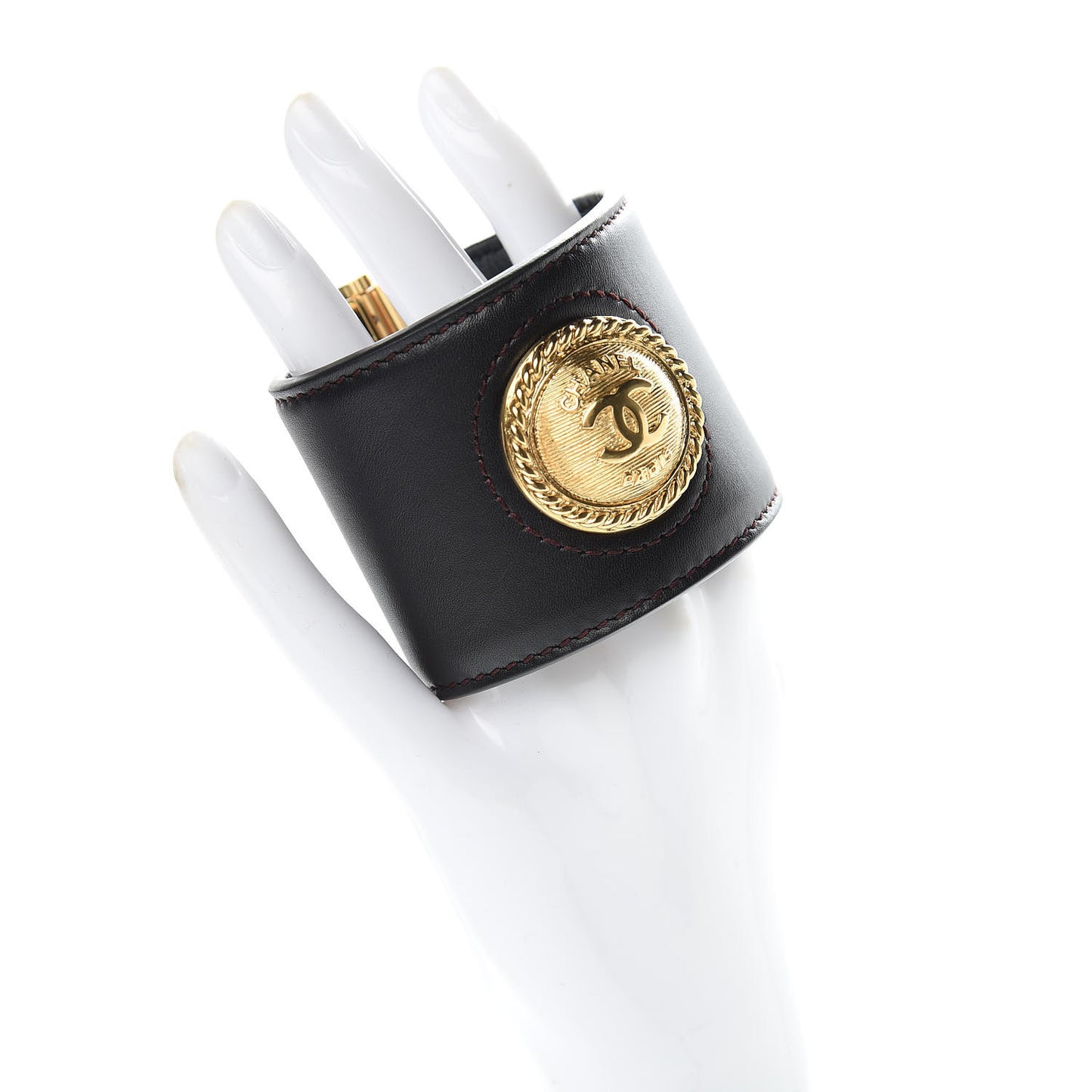 Calfskin CC Medallion Wide Cuff Black
