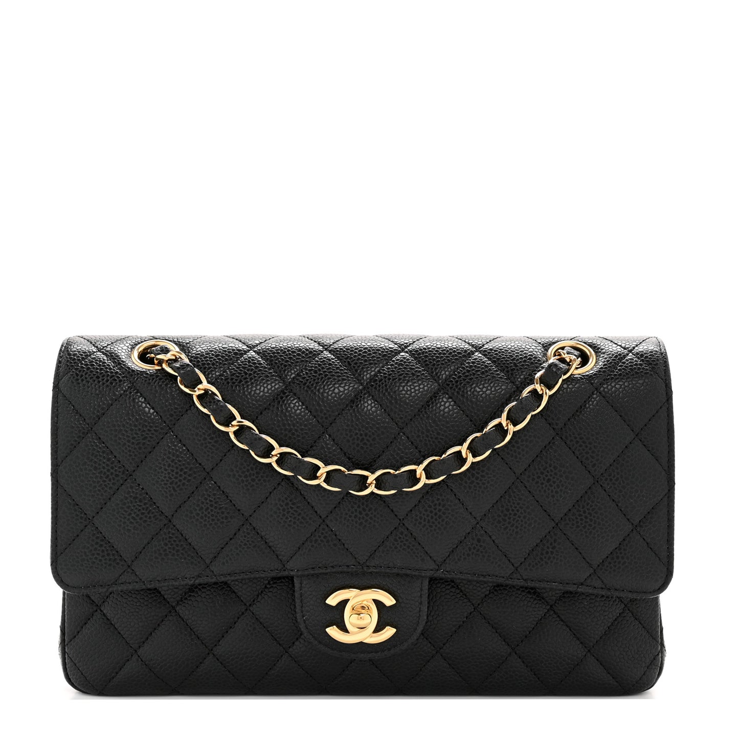 Caviar Quilted Medium Double Flap Black