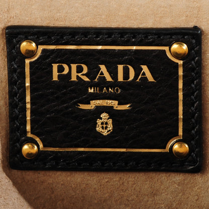 Prada Glace Calf Studded Pushlock Chain Shoulder Bag Black 6 of 7