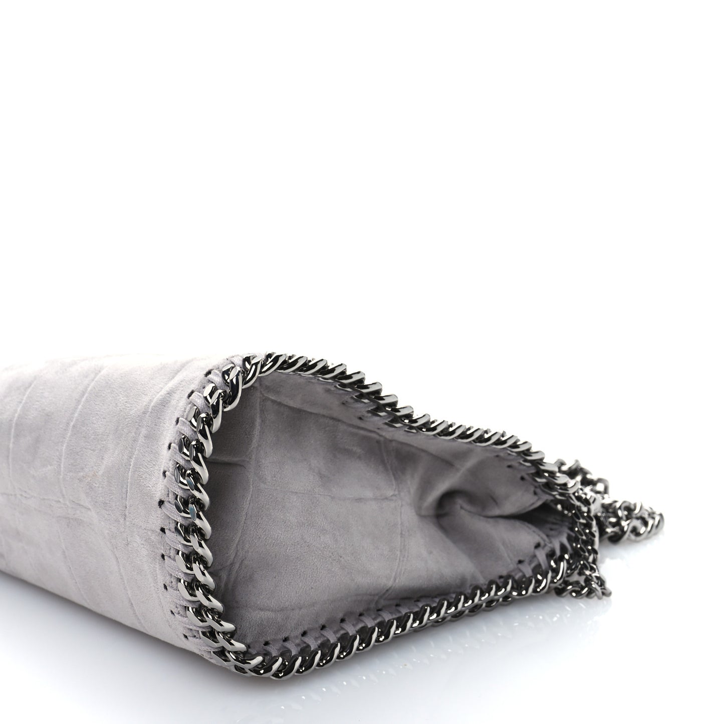 Shaggy Deer Embossed Crocodile Effect Mini Falabella Fold Over Tote Light Grey