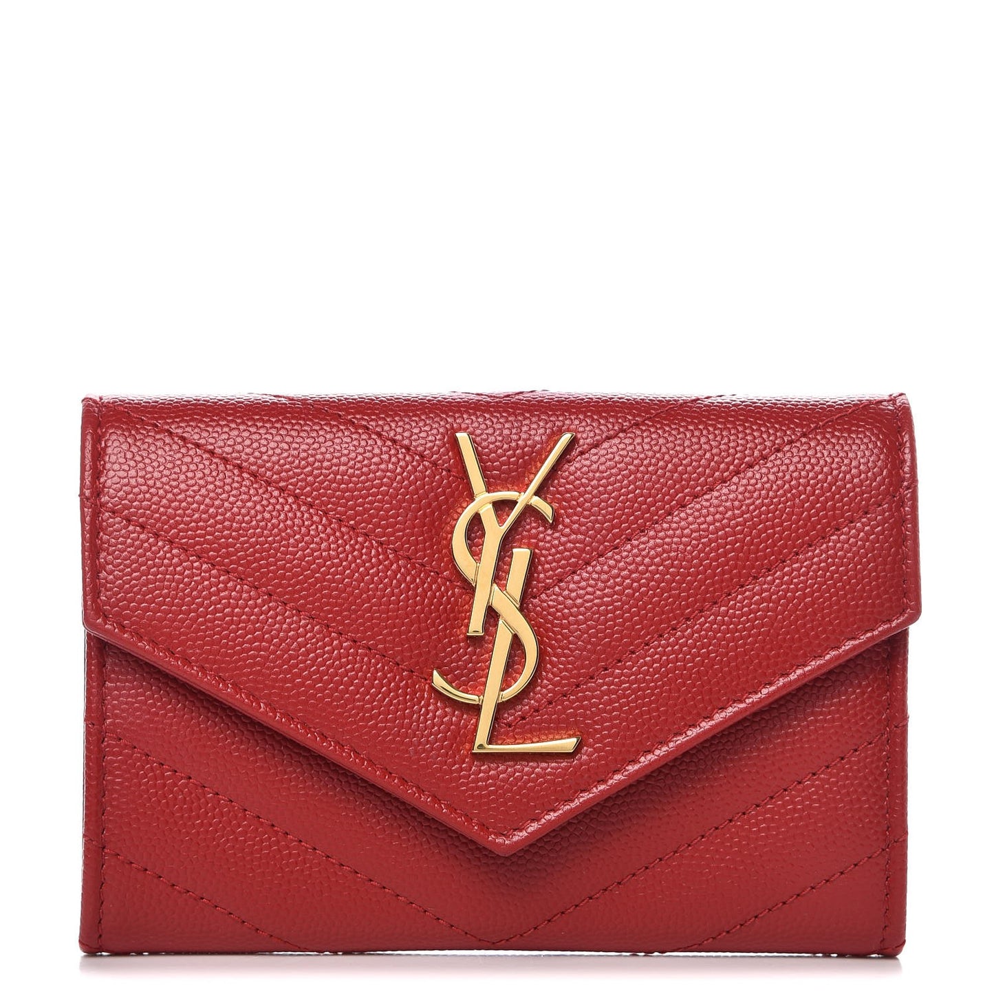 Grain De Poudre Matelasse Chevron Small Monogram Envelope Wallet New Red
