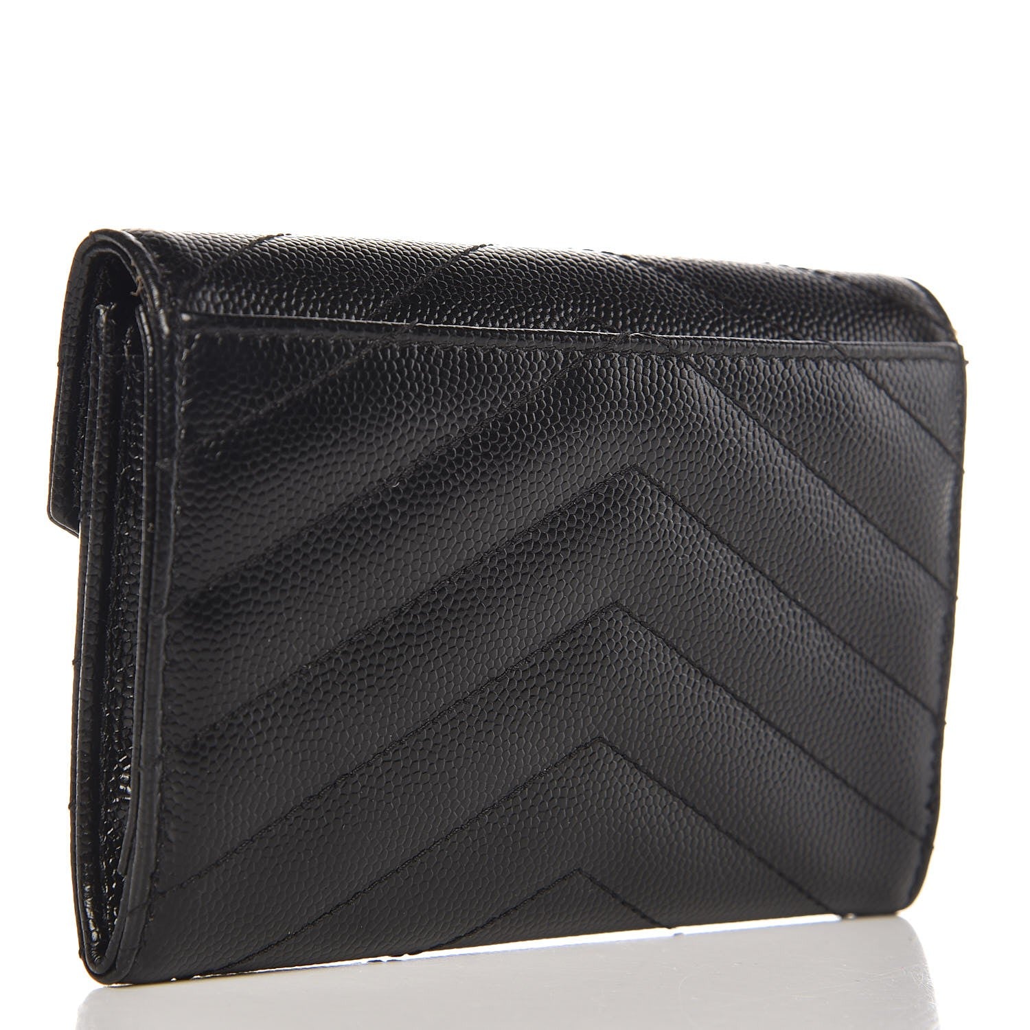 Saint Laurent Grain De Poudre Matelasse Chevron Small Monogram Envelope Wallet Black 3 of 8