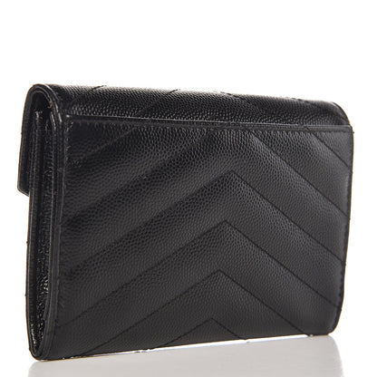 Saint Laurent Grain De Poudre Matelasse Chevron Small Monogram Envelope Wallet Black 3 of 8