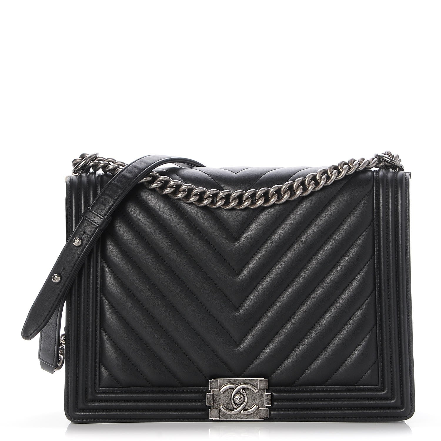 Chanel Calfskin Chevron Quilted Large Boy Flap Black 1 of 7