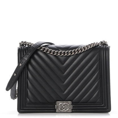 Chanel Calfskin Chevron Quilted Large Boy Flap Black 1 of 7