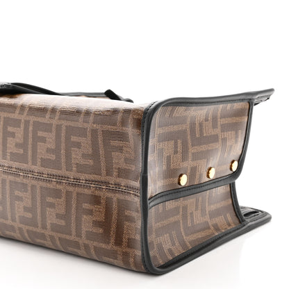 Fendi Glazed Fabric Vitello Century FF 1974 Stamp Patch Mini Peekaboo Defender Cover Mogano Panna Black 11 of 11
